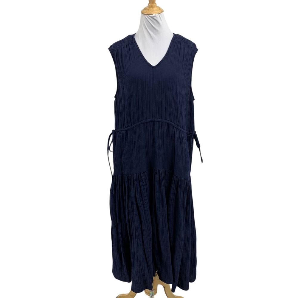 Caslon Dress Womens S Small Navy Cotton Gauzy Tiered Sleeveless Tiered Midi